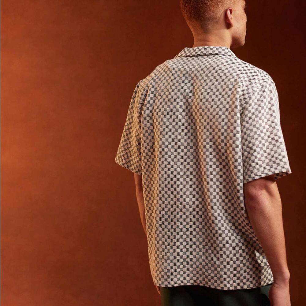 MENS ASOS DESIGN Black White Checker Print Button Down Short Sleeve Shirt Top S - Picture 8 of 13